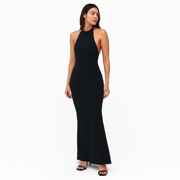 NWT Zara Halter Low Back Maxi Dress Black Size S Evening Gown - Picture 1 of 11